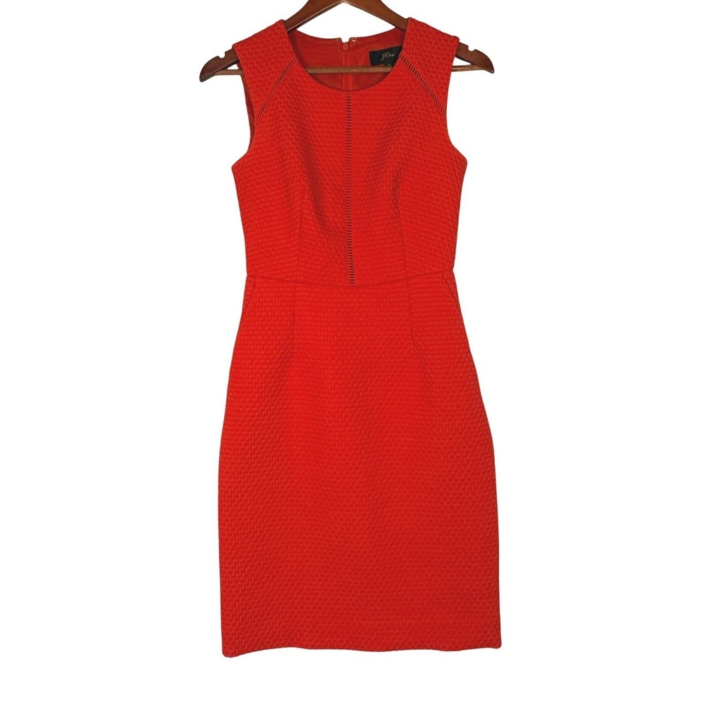 J.Crew Portfolio Dress Red Textured Matelasse Sheath Dress Size 00 - Picture 3 of 10
